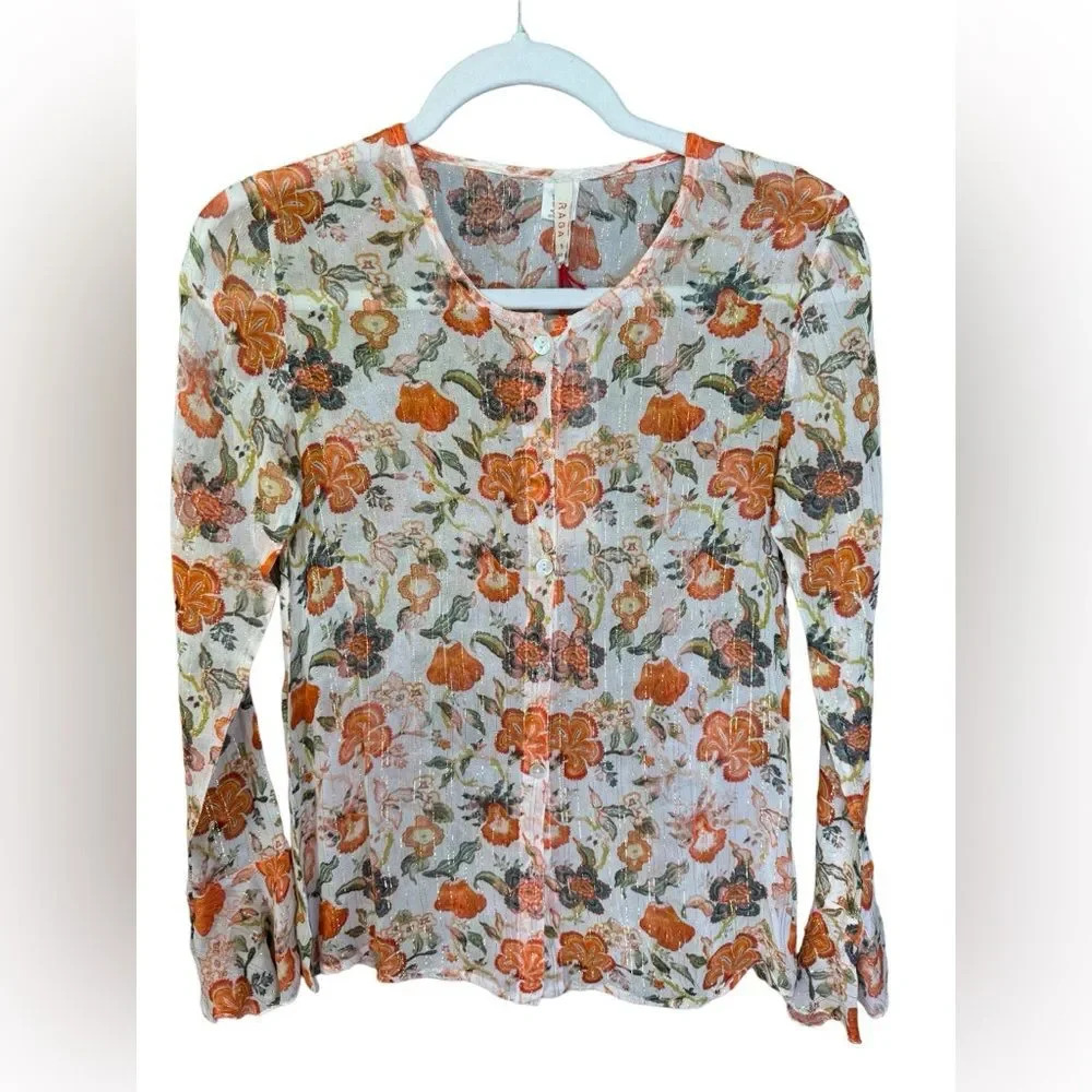 NWT Anthropologie Raga Kate Button Down Semi Sheer Blouse
